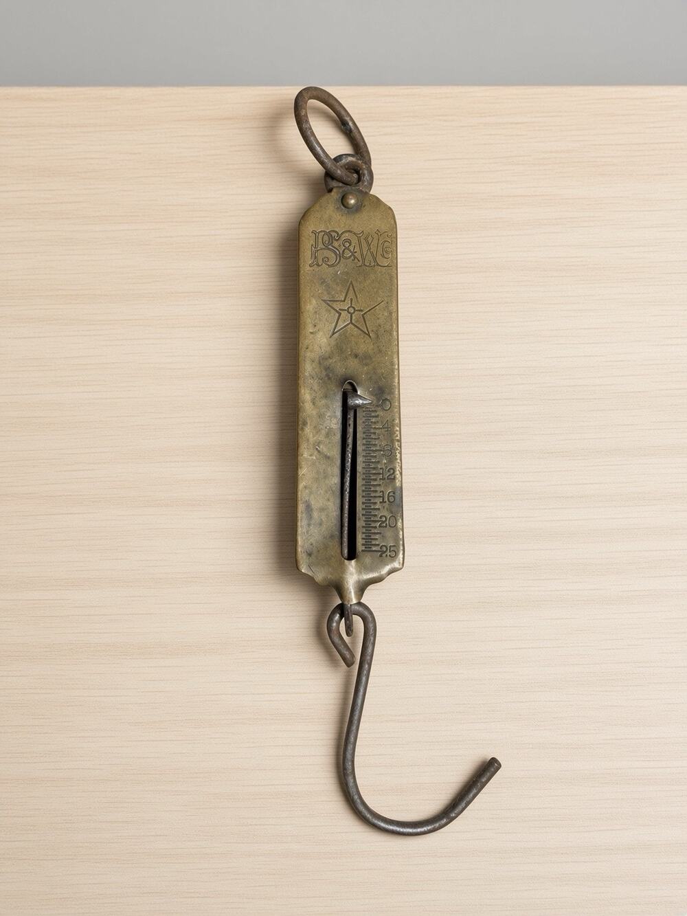 Vintage Antique PS&W Co. Star Brass Face Hanging Hook 25lb Spring Scale Fish